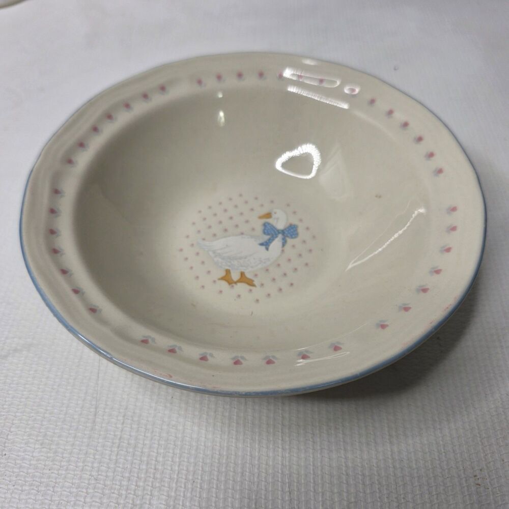 BrickOven Stoneware Duck Goose Aunt Rhody Blue Ribbon 7” Cereal Bowl